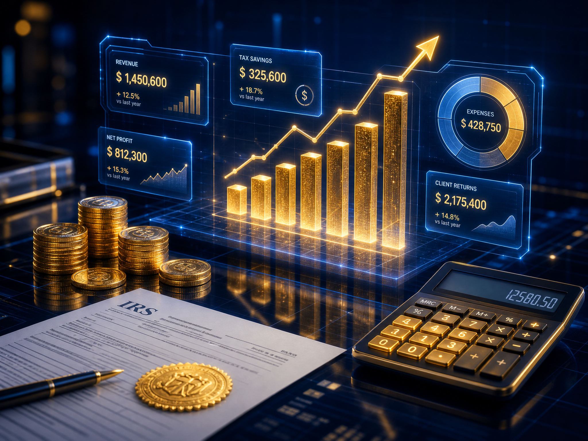 Alpha Tax Pros — 3D financial growth dashboard